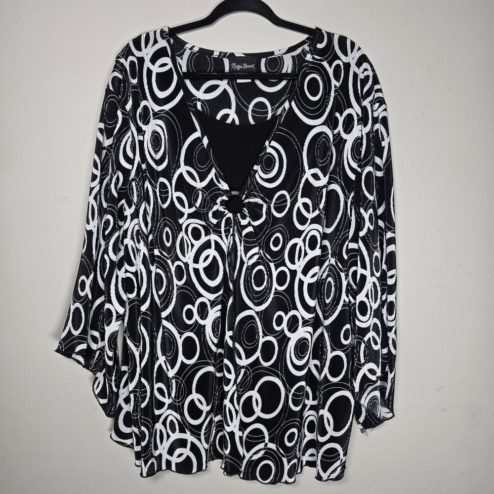 Maggie Barnes Womens 3X Black White Abstract Tunic Top Mod Artsy Contemporary